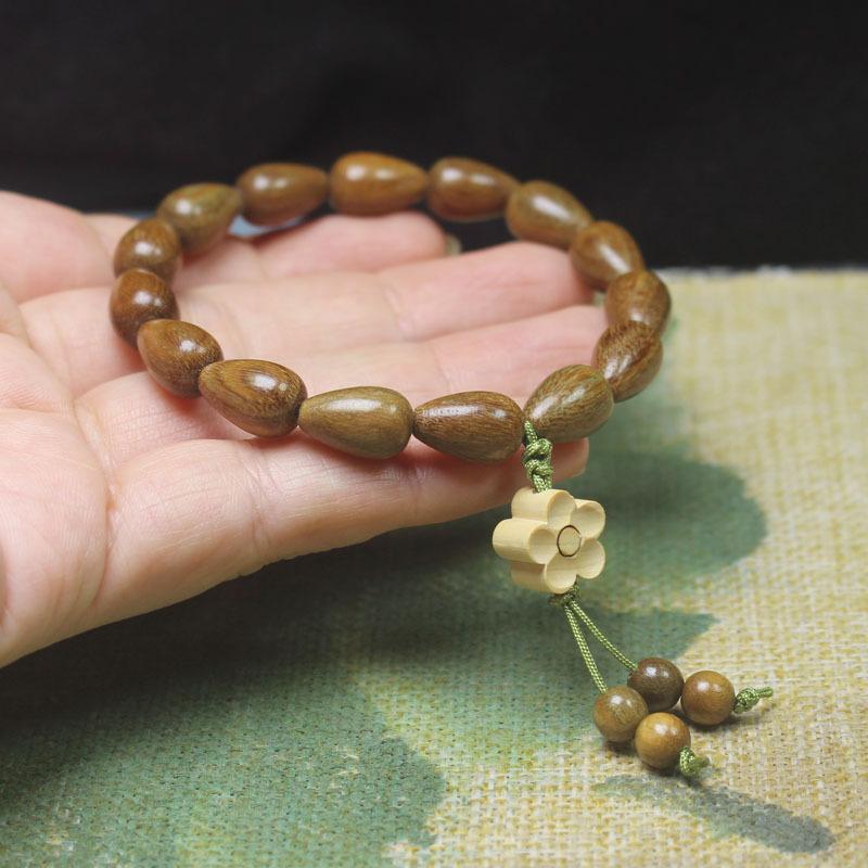 Green Sandalwood Fragrant Bracelet Waterdrop Beads Flower Pendant Women Wrist Ornament