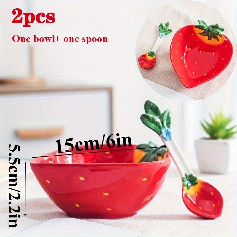 

Керамічні салатниці у формі полуниці з ложкою Елегантний смішний подарунок Міцні Легко мити для супу, пластівців, горіхів, морозива, пасти суничний