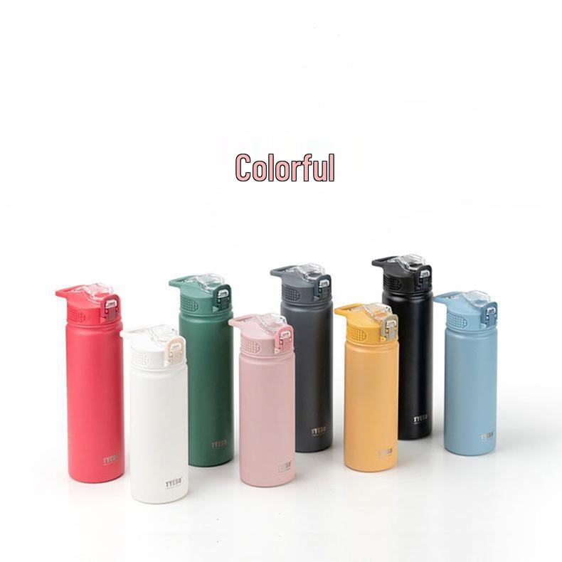 TYESO Portable Insulated Sports Cup with Handle and Straw - Trendy Stainless Steel Design