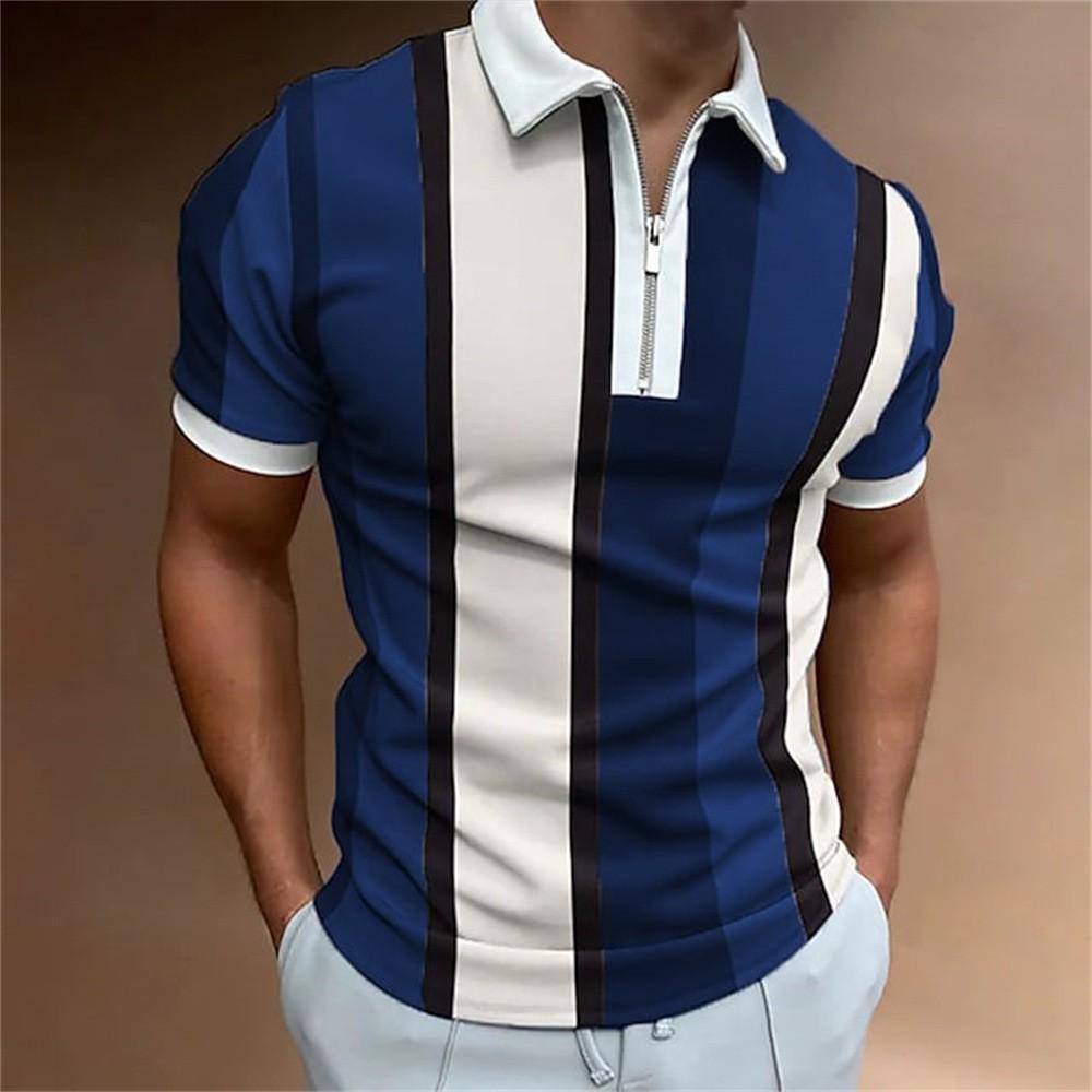Men'S 3Dpolo Shirt Independent Station Zipper Short Sleeve T-Shirt Pullover Casual Men'S Clothing