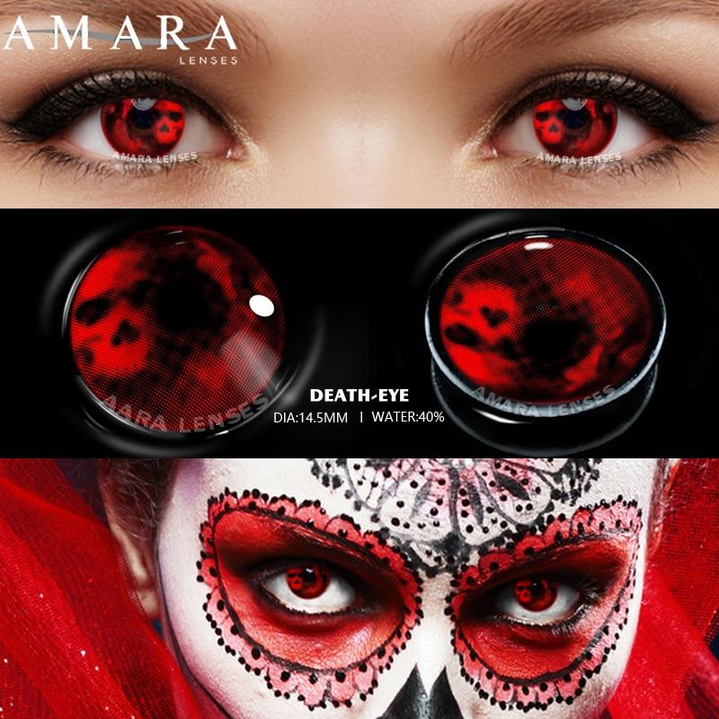 AMARA 2 Stück Halloween Bunte Kontaktlinsen Anime Cosplay Augenlinsen ROT Schwarz Rote Linsen Kontaktlinsen Kosmetik für Augen