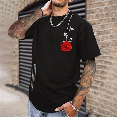 Modny T-shirt męski plus size z nadrukiem graficznym róży 2024 Miękki top z krótkim rękawem i okrągłym dekoltem Duży rozmiar Luźne T-shirty męskie Odzież