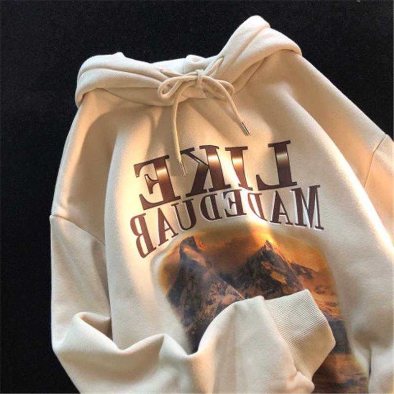 

Women s Casual Hoodie Mountain Landscape & Letter Print Long Sleeve Hooded Sweatshirt Loose Fit Pullover For Fall Winter L абрикосовый
