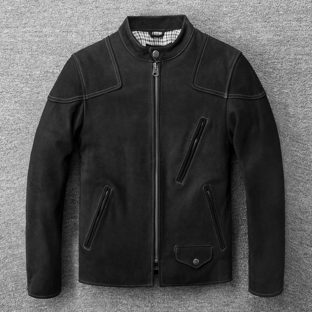 

Oil Waxed Brown Real Cow Men Genuine Leather Jacket Black Cowhide Slim Fit Short Men s Coat Autumn XXL чорний