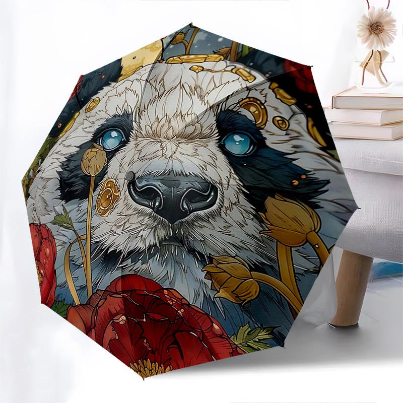 

1pc Panda Floral Outdoor Umbrella, Automatic Opening/Closing, Portable 3-Fold Design, 8-Bone Iron Frame, Festival Gift for Fans, Travelers, Daily Use.