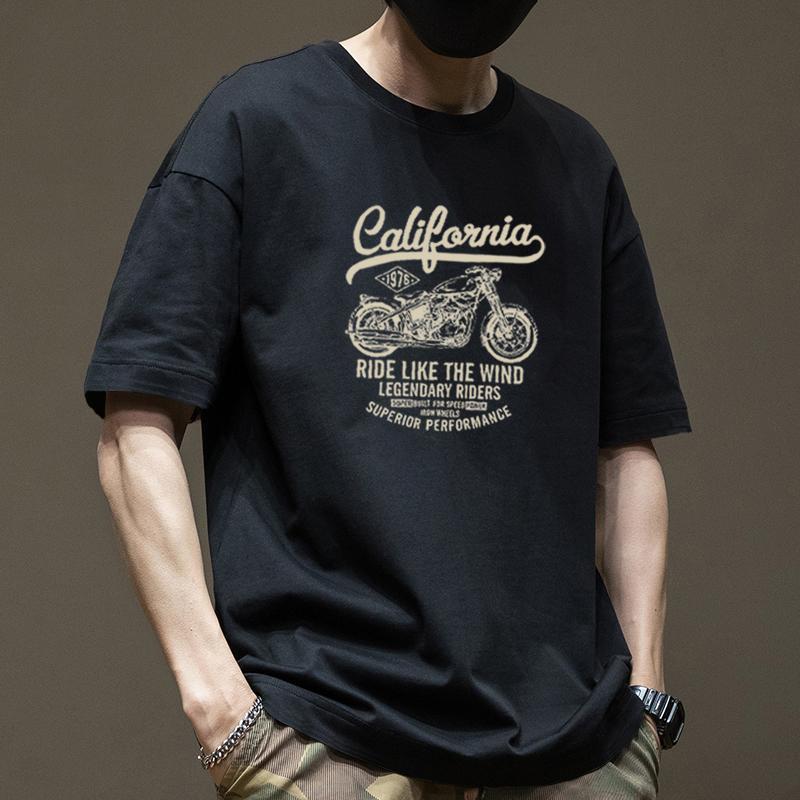 Retro Short Sleeved T-shirt for Men's Summer Fashion Brand Pure Cotton T-shirt with Fashionable Pattern