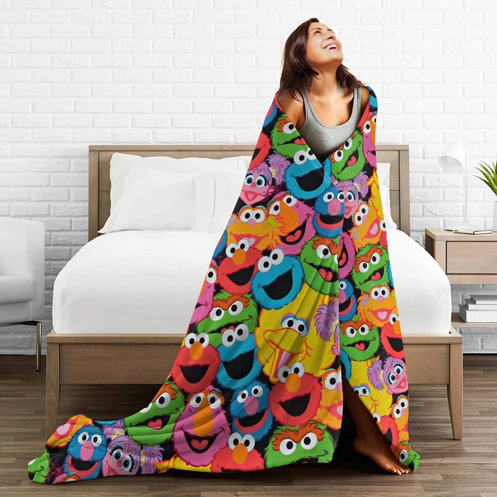 Warm Soft Blanket Travel Office Cookie Monster Elmo Throw Blanket  Flannel Bedspread For Outdoor Funny Sofa Bed Cover