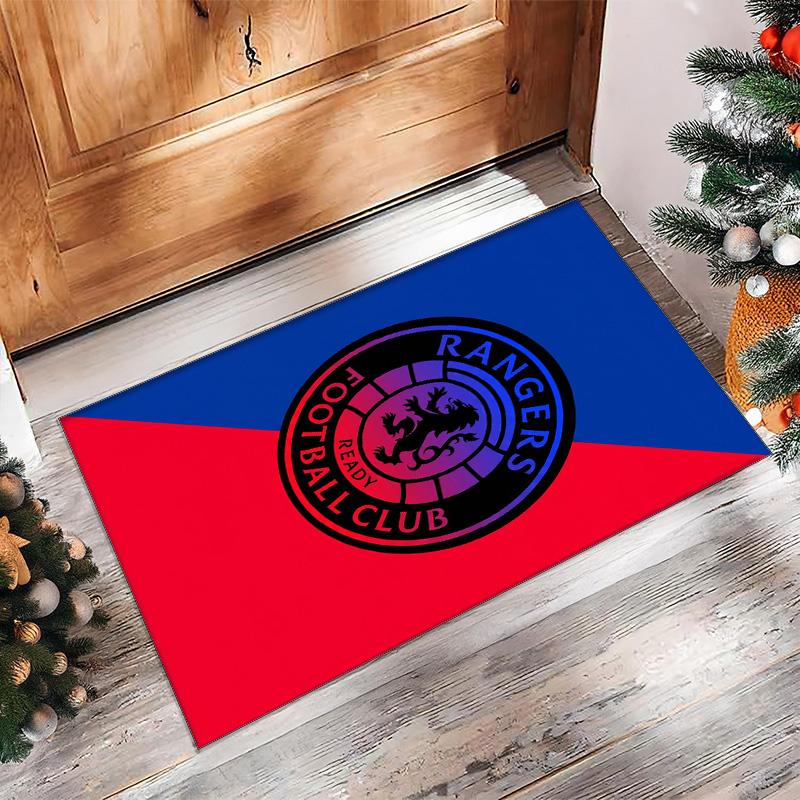 Tappeto Morbido per Area Calcio Rangers FC con Motivo Calcio, Antiscivolo, Tappeto per Pavimento Interno, Tappetino Decorazione Sportiva per Camera da Letto