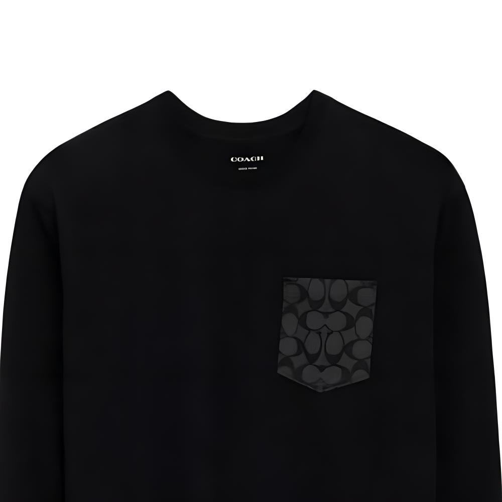 Coach Pattern Printed Pullover Round Neck Drop Shoulder Long Sleeve T-Shirt Men T-Shirts Black CO788-BLK