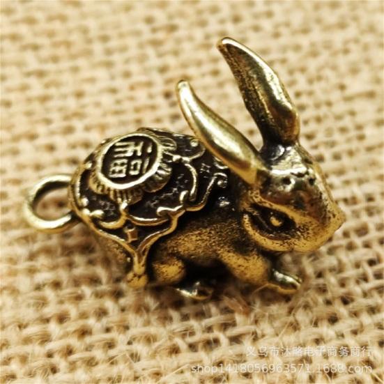 Key Charm Vintage Realistic Brass Zodiac Animal Rabbit Miniature Keychain Pendant for Car