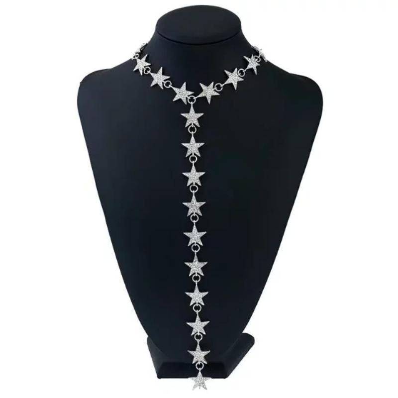 Diamond Encrusted Star Necklace Fashion Personality Charming Jewelry  Gold Plated for Women Wedding Guest Wear Gift