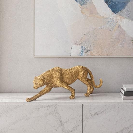 Figurine d'Animal en Résine Modèle Léopard Doré, Statue Vivante, Posture Accroupie ou Courante, Ornement de Haute Qualité pour Meuble TV, Entrée, Bureau, Pendaison de crémaillère,