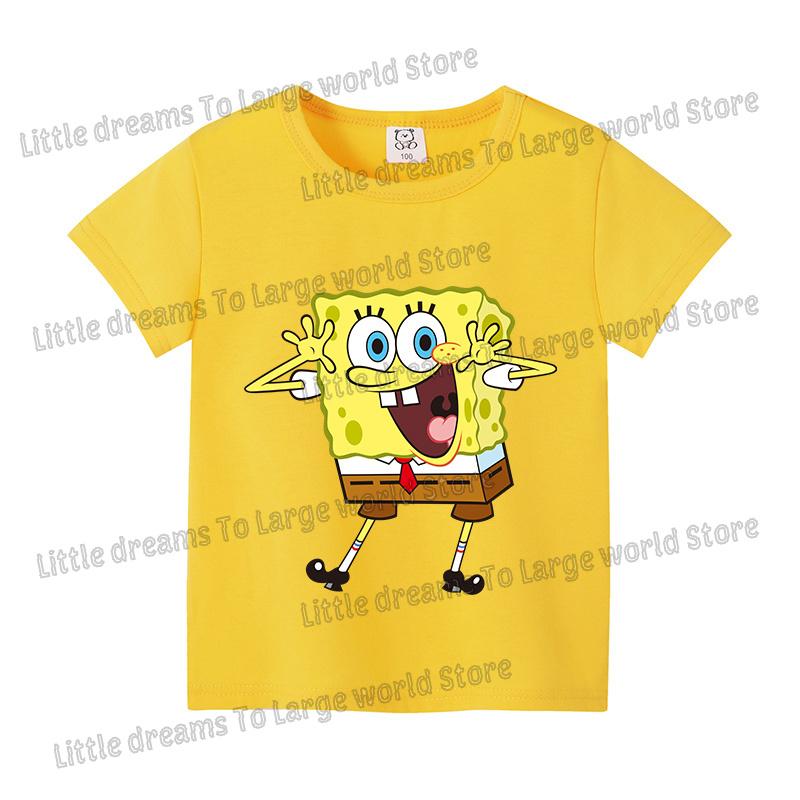 SpongeBobs Cartoon Tshirt for Children Cotton Soft Tee Boys Girls Tops Colorful Clothing Anime Printed Clothes Birthday Gift