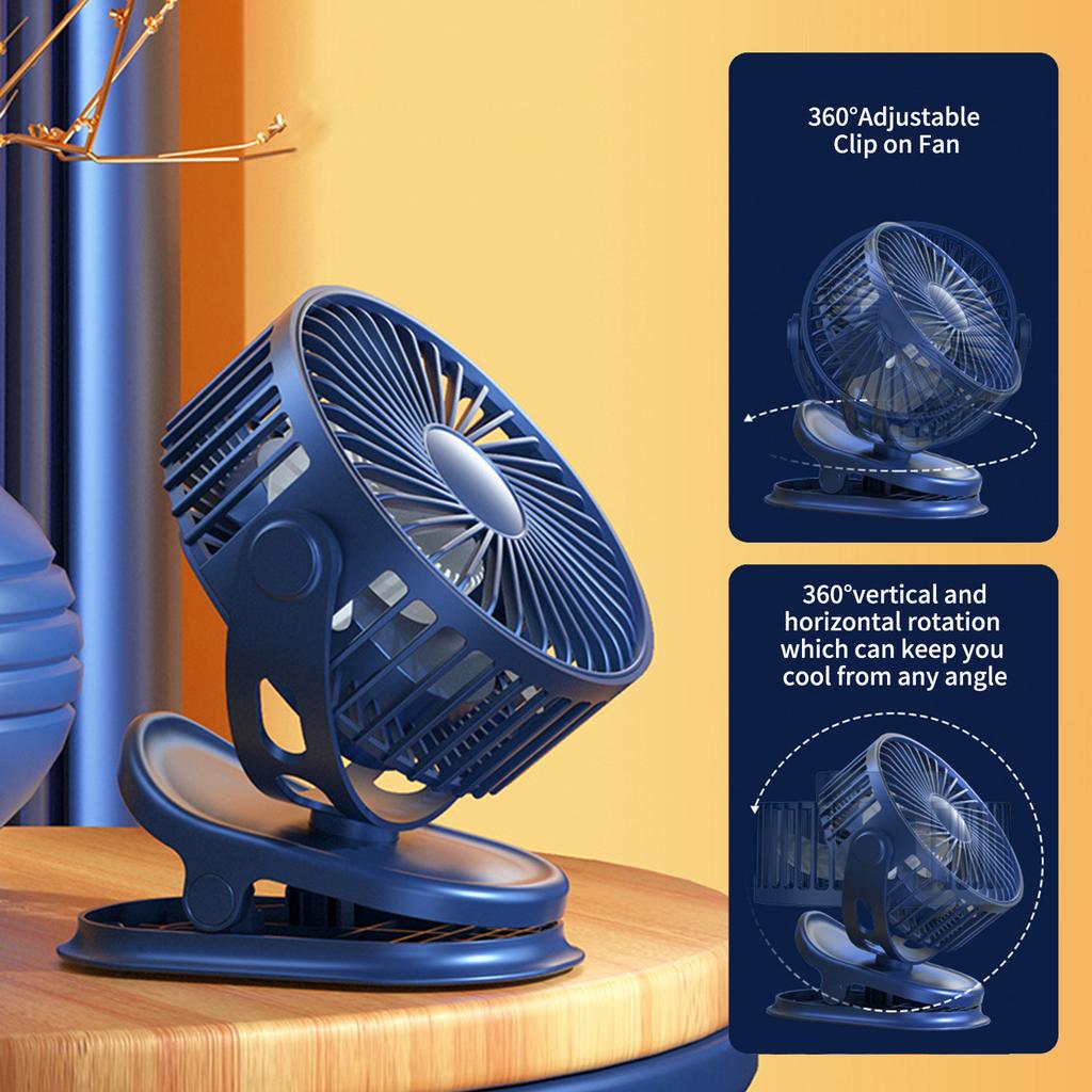 Ventilateur suspendu à Clip 3 en 1, ventilateur de bureau réglable à 360 degrés, batterie Rechargeable de 4000mAh, ventilateur personnel 3