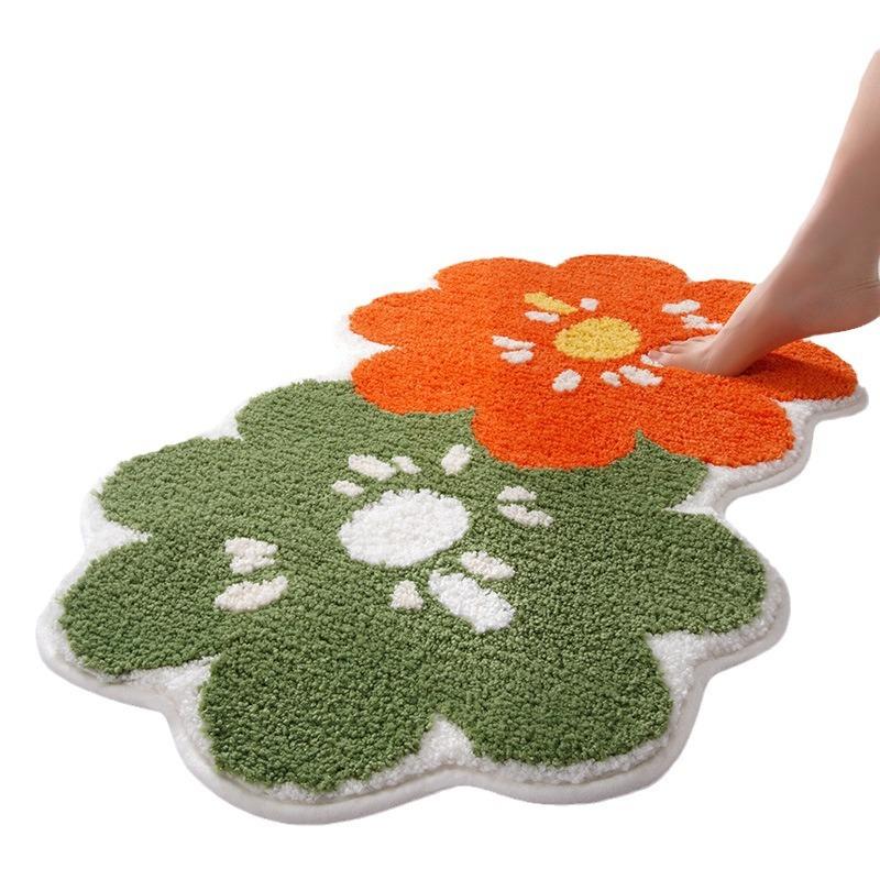 Blommig tuftad golvmatta Hushållsabsorberande matta Badrumsmatta Entré flockning Badrum Halkfri matta