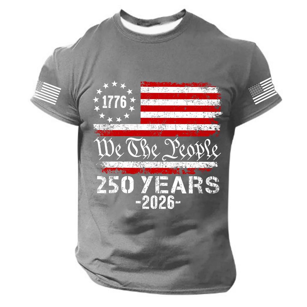 Men's Short Sleeve Casual Crew Neck T-Shirt with Historic Print We the 250 Years 1776 2026 Patriotic Design