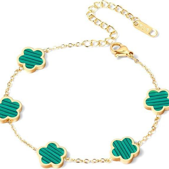 Korean Style Five-Leaf Clover Bracelet: 18K Gold-Plated Titanium Steel with Mother-of-Pearl, Fade-Resistant Women's Jewelry