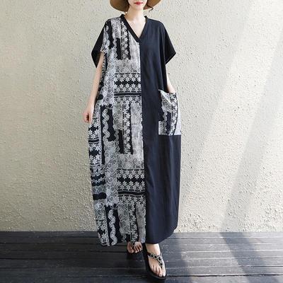 Krátky rukáv Plus size Bavlna vintage kvetinové novinky šaty pre ženy ležérne voľné Maxi dlhé letné šaty