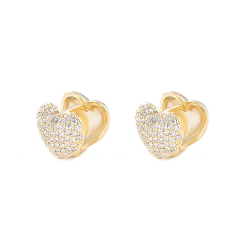 ED65146 Korean Version 2022 New Simple Geometric Heart Zircon Ear Buckles Gold Plated Jewelry Women