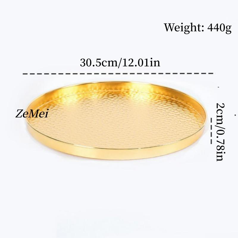 European-Style Round Fruit Plate,Hammer Texture Patterned Metal Cake Tray,Tea Dessert Home Living Room Snack Plate Decoration