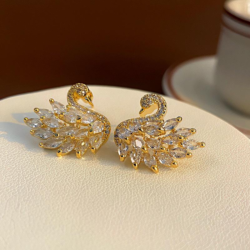 S925 Silver Needle Swan Earrings with Micro-Inlaid Zircon – Elegant, Fashionable, and Versatile