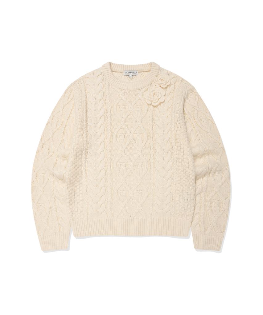 WACKY WILLY Women'S Corsage Fisherman Pullover Cream