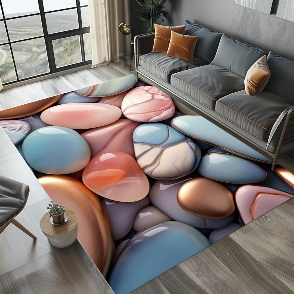 Pastel Colored 3D Pebble Pattern Carpet Soft Visual Effect Easy Clean Floor Mat for Living Room Bedroom Modern Home Decor