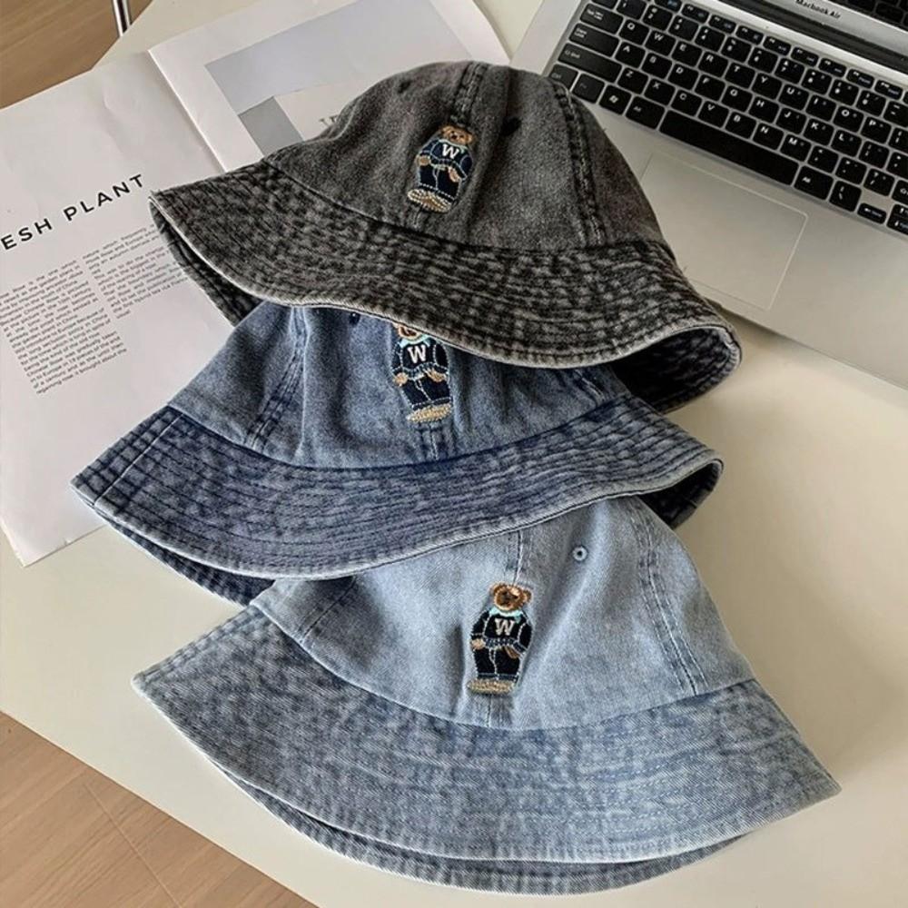Versatile Denim Fishing Cap Korean Sun Protection Hat Cute Denim Bucket Cap  Spring Summer
