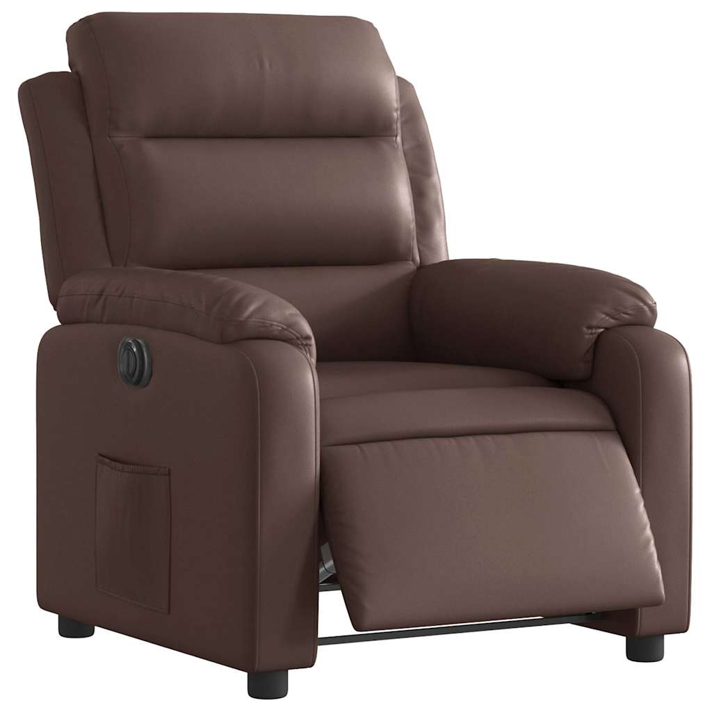 Electric Recliner Chair Brown Faux Leather