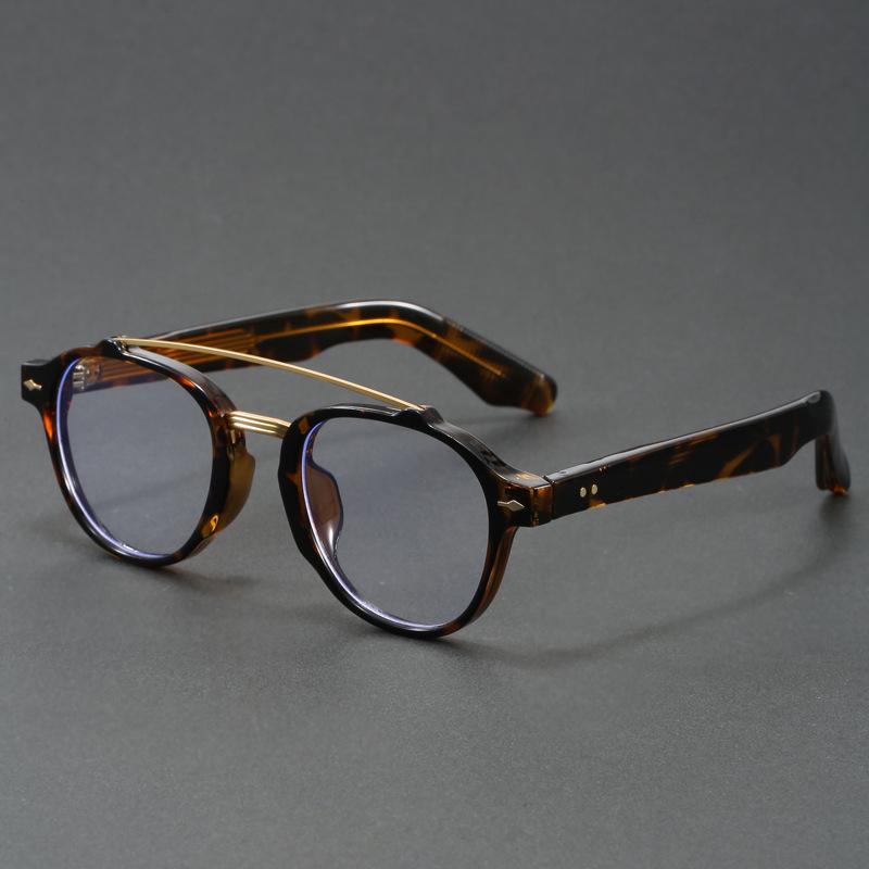 Women's Blue Transparent Double-Beam Acetate Glasses Frame with Flat Lenses & Blue Light Blocking Option