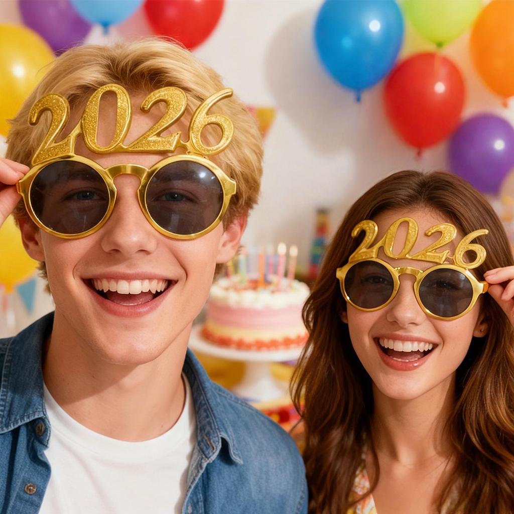 2026 Xmas Party Decoration Funny Glasses Number Eyeglasses 2026 Happy New Year Glasses Glitter Sunglasses Cosplay Prop