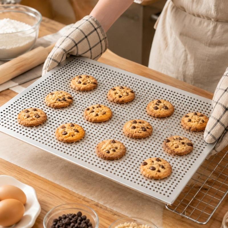 Perforated Pastry Baking Tray, Anodized Aluminum Base with Openings That Let Hot Air Move Around Laminated Pastry