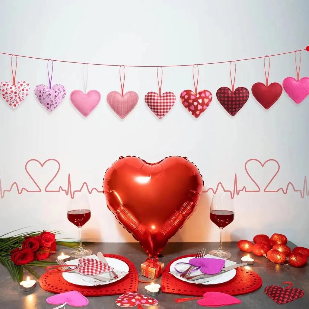 6pcs Classic Heart-Shaped Valentine'S Day Decorations, Love Themed Hanging Ornaments for Wedding, Home Decor, Window Display