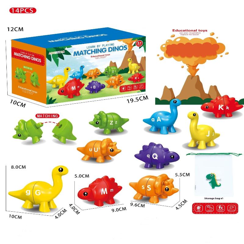 1 Set Kids's Montessori Baby Color Word Recognition Early Education Intelligence Toy New Dinosaur Letter Matching