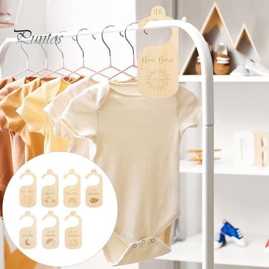 7/8 Pcs Baby Wardrobe Dividers Closet Wooden Baby Garment Size Markers Newborn To Toddler Baby Clothes Size Dividers for Daily Baby Clothes