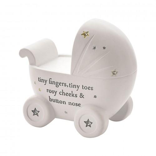 Bambino Bílá pryskyřičná pokladnička - Kočárek