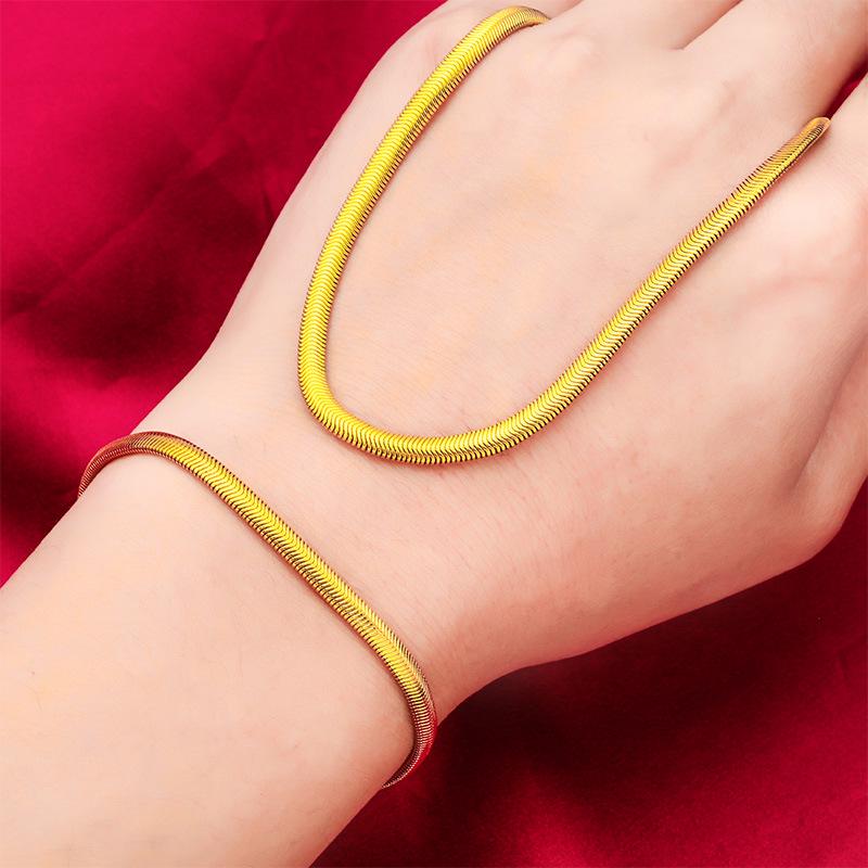 Vietnamesisches Gold Dicke Flache Schlüsselbeinkette Armband Halskette - Damenmode Accessoire