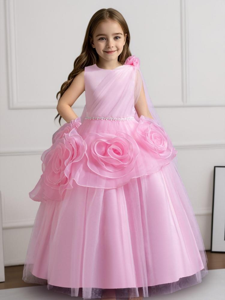Middle and Large Children's Dress Long Large Flower Department Asymmetric Princess Dress Host Piano Performance Dress 932 Girl's Favourite Dress