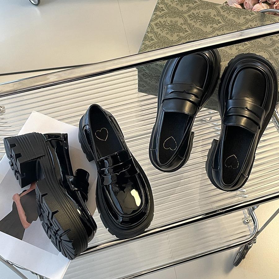 Thick-soled heightening small leather shoes women's new versatile thick-heeled retro high heels