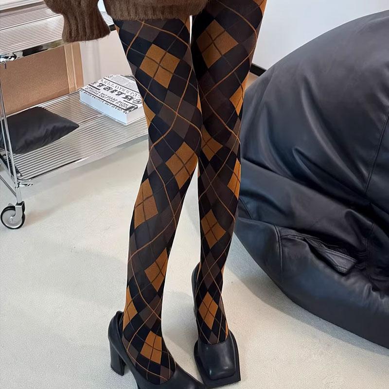 Collant Calze Lingerie a Quadri Retrò Stile Giapponese Jk Collant Leggings Morbidi Sexy Autocalzanti Coscia Donna