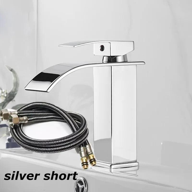 Waterfall Stainless Steel Wash Basin Faucet With Hot and Cold Water Pipe Toilet Wash Basin Bathroom Kitchen Home