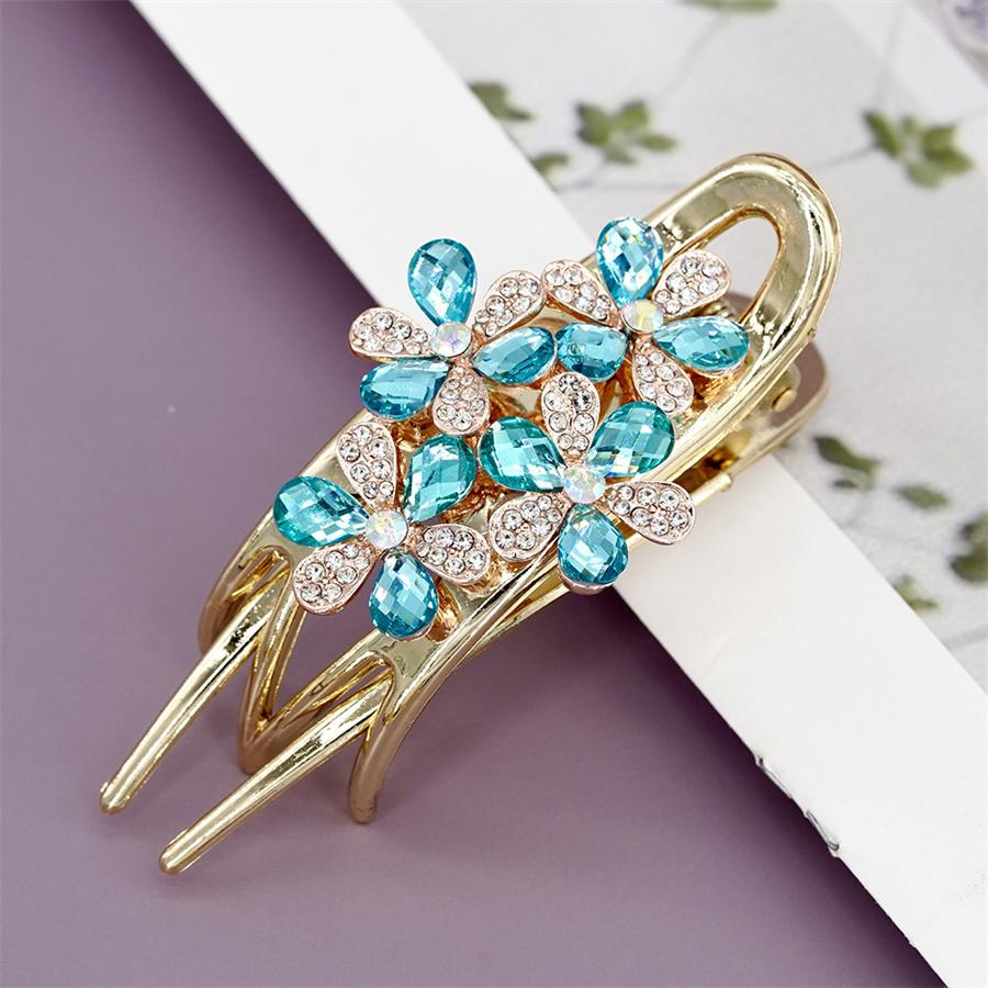 Elegant Crystal Double Flower Hair Claw Hair Grab Duckbill Clip For Women Headdress Hair Accessories Rhinestone Hairpin Headwear