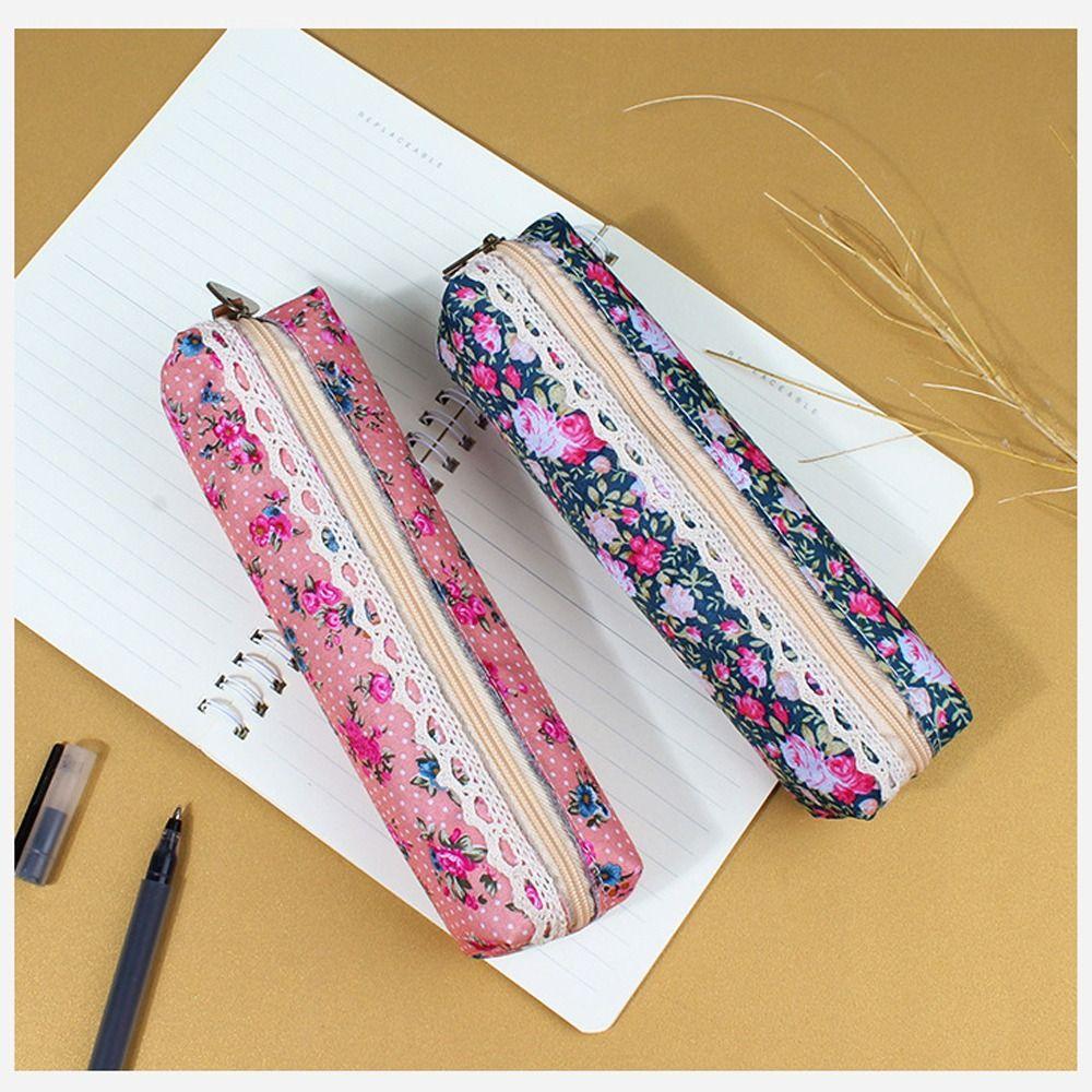 Large Capacity Lace Pencil Bags Canvas Storage Bag Cute Cosmetic Bag