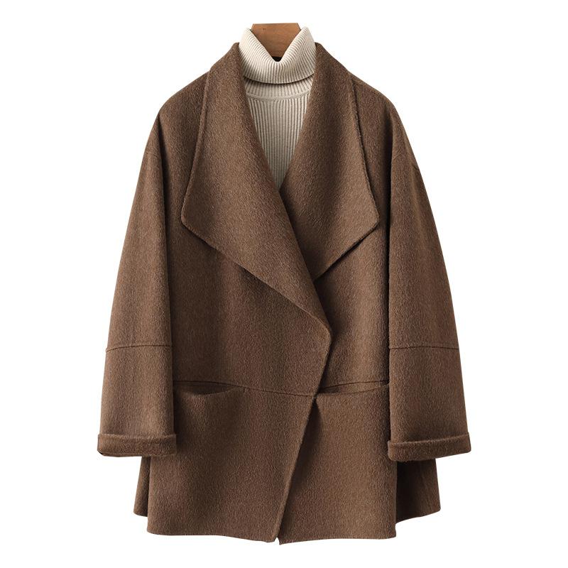 Spring new double-sided cashmere coat women's small short loose high-end woolen coat high-end sense