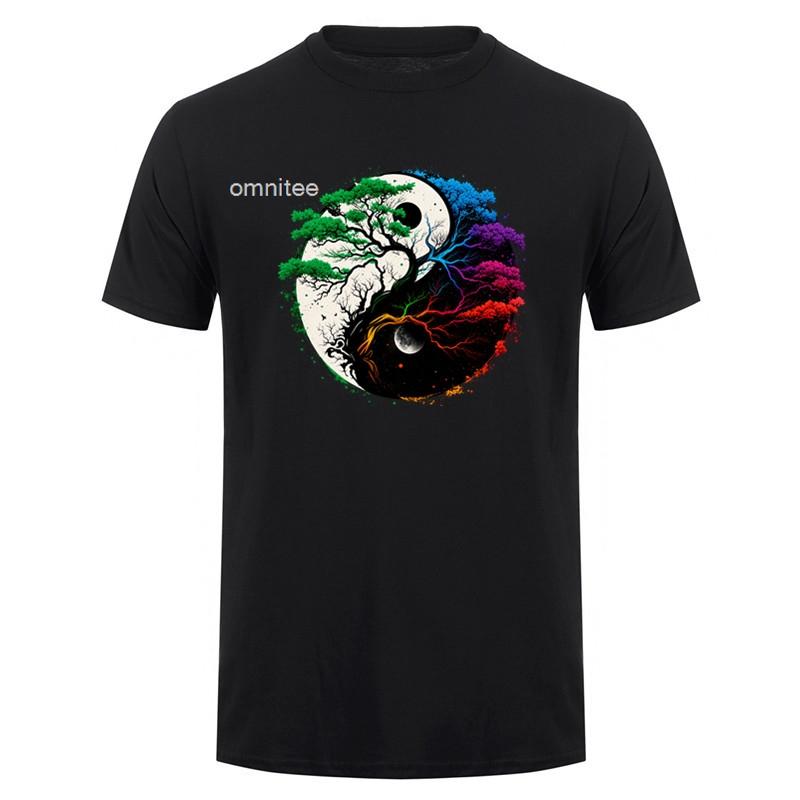 New Design Tree of Life Yin Yang TShirt Short Sleeve Streetwear Tee Cotton Loose Oversized T Shirt HJ043