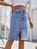 Women's Front Slit Blue Denim Skirt Pockets High Waist Slim Zipper Fly Midi Skirts 2026 Spring Female Casual Streetwear