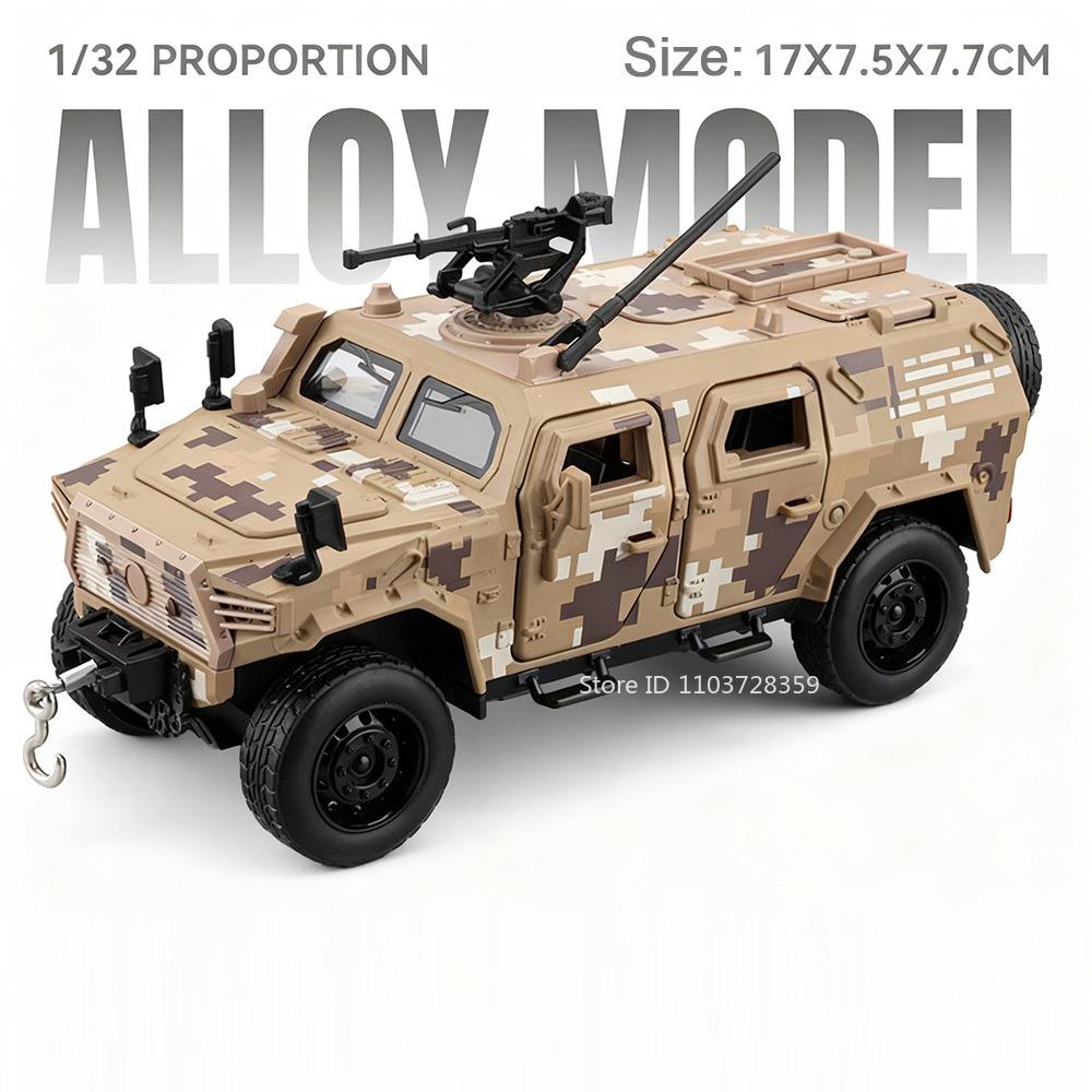 1:32 DongFeng MengShi Pantserwagen Model Speelgoed Metaal Diecast Off-road Voertuig Deuren Openen Pull Back Geluid Licht Decoratie Modellen