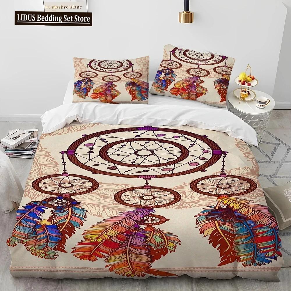 Fashion DreamCatcher Feather Owl Comforter Bedding Set,Duvet Cover Bed Set Quilt Cover Pillowcase,King  Set