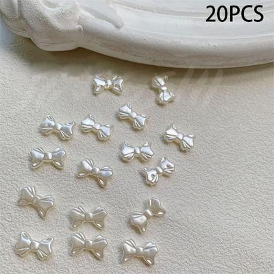 20 Pcs/Bag Pearl White Retro French Simple Bowknot Nail Art Accessories Elegant Gentle Bowknot 3D Resin Diy Nail Art Accessories