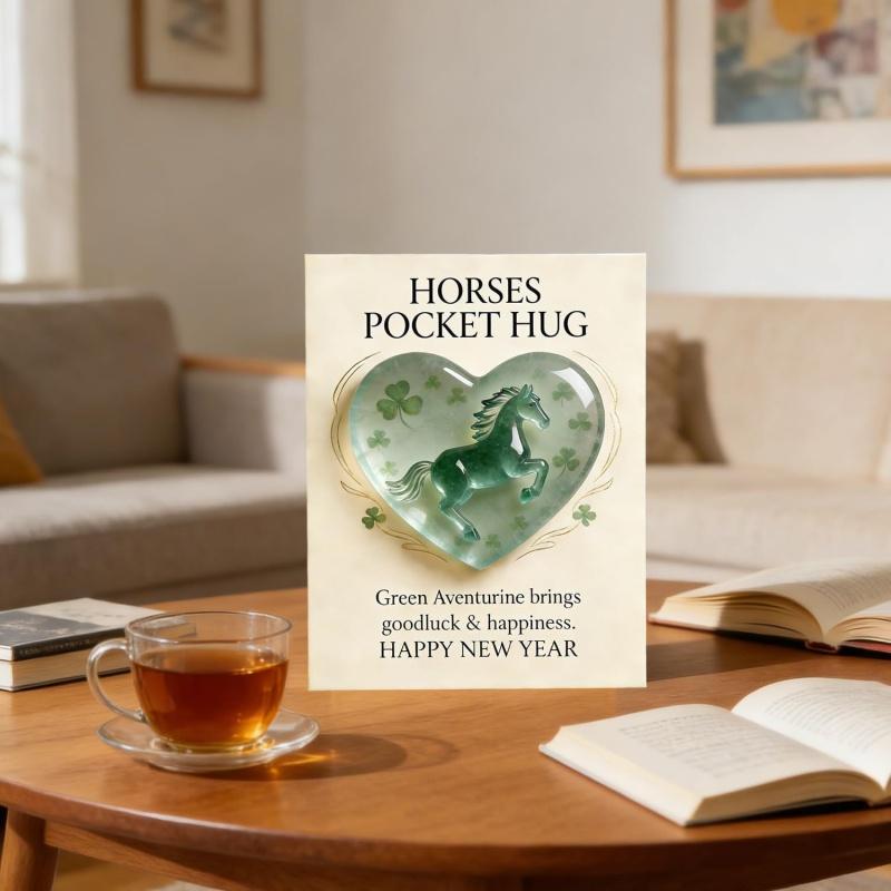2026 Horses Pocket Hug A Symbol of Strength and New Beginnings Elegant Clear Heart Crystal Horse Decor with Card New Year Gift